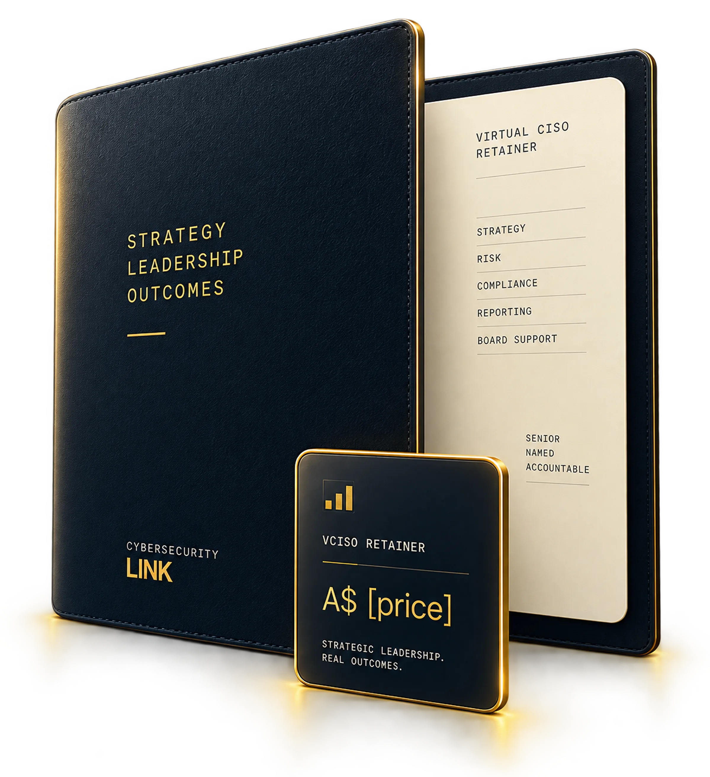 Virtual CISO retainer portfolio representing strategy, leadership, risk, compliance, reporting and board support